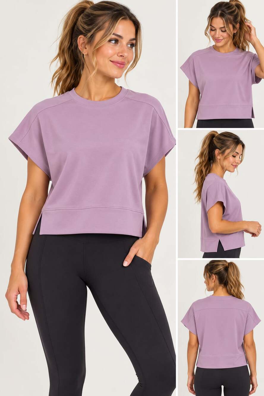 CALIA by Carrie Underwood Ultra Cozy Loose Fit Crew Short Sleeve Sweatshirt Purp